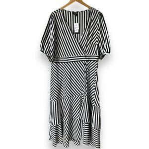 City Chic Womens Black/White Stripe Midi Dress Size XS